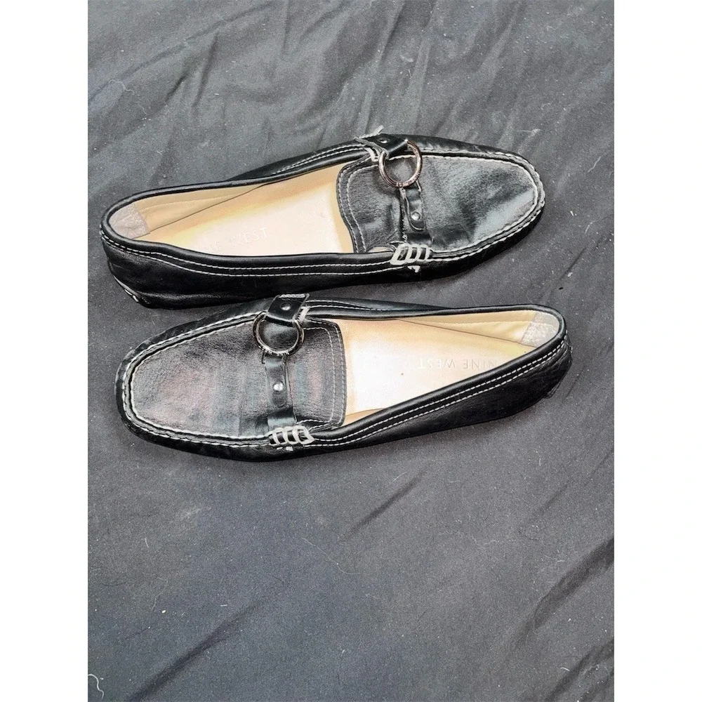 Nine West Womens Loafer Flats Black Slip-On Square Toe Buckle Detail 7 capsule